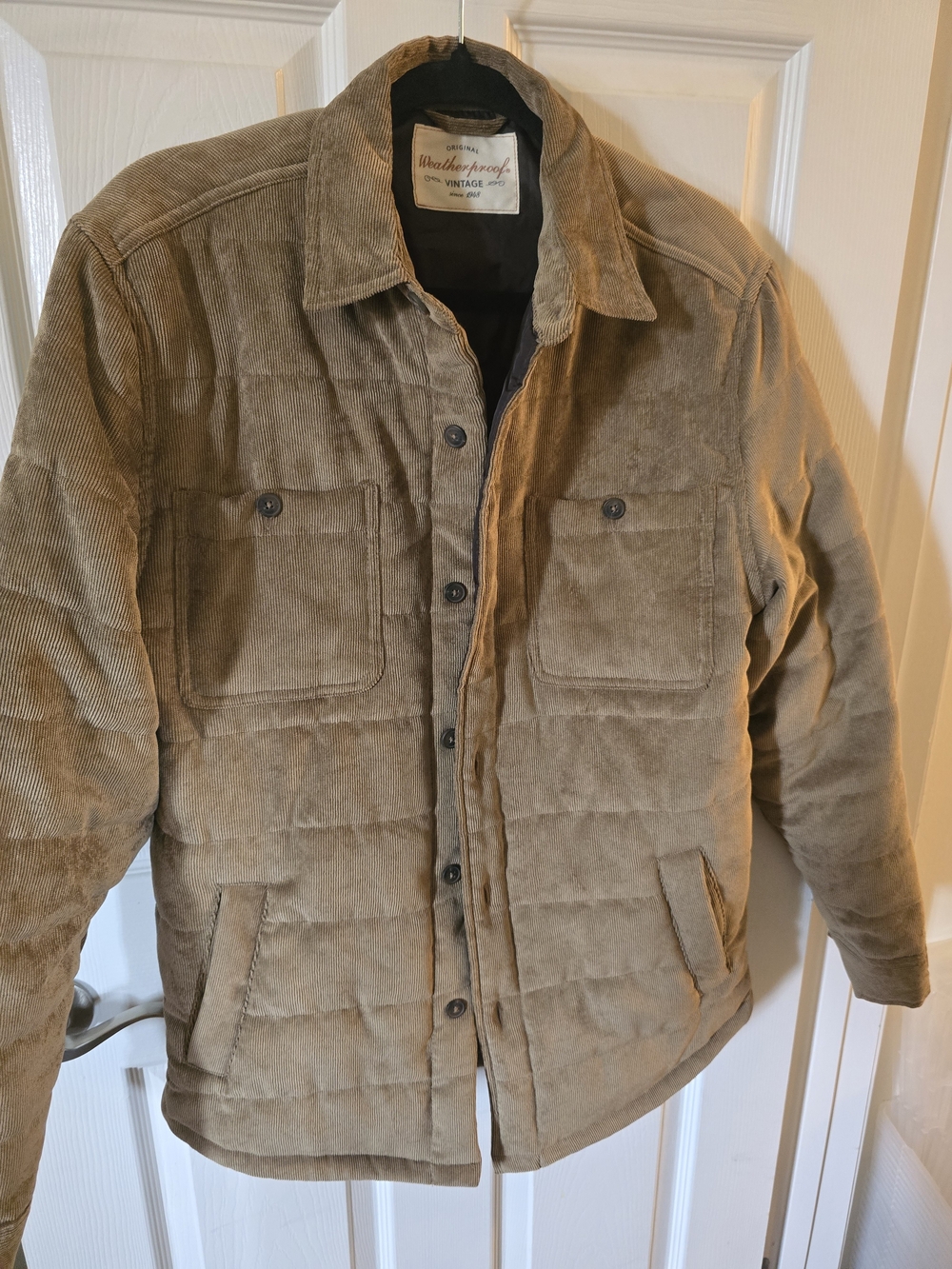 Weatherproof Men’s Quilted Corduroy Fall Jacket - Tan (Small)